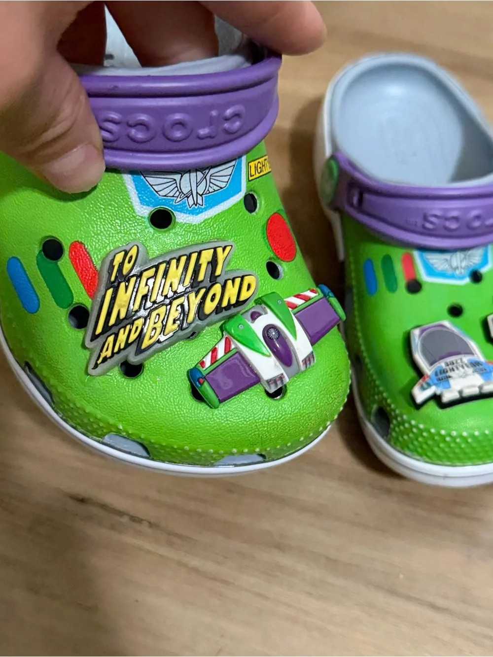Crocs Kids Toy Story Buzz Lightyear Classic Clogs Lime Green Purple Size 10 10C